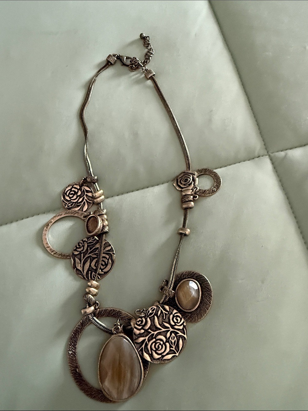 #0201 - Floral Statement Necklace | Bronze & Silver Tone Artisan Style